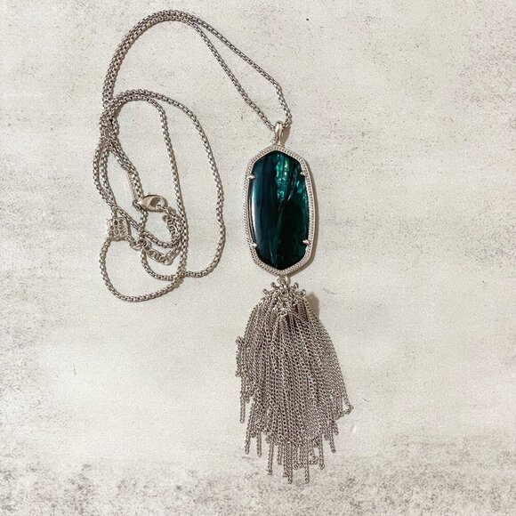 Kendra Scott Jewelry - Kendra Scott Rayne Teal Tiger's Eye Silver Tone Tassel Pendant Necklace 30"